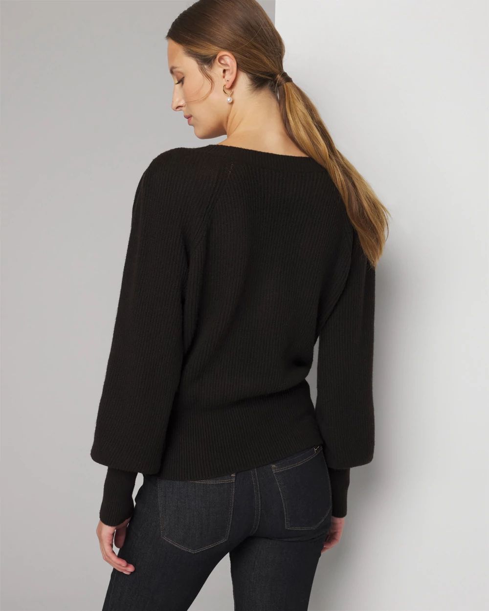 Pleated Shoulder V-Neck Pullover click to view larger image.
