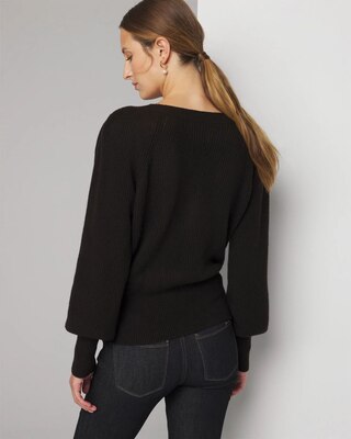 Pleated Shoulder V-Neck Pullover click to view larger image.