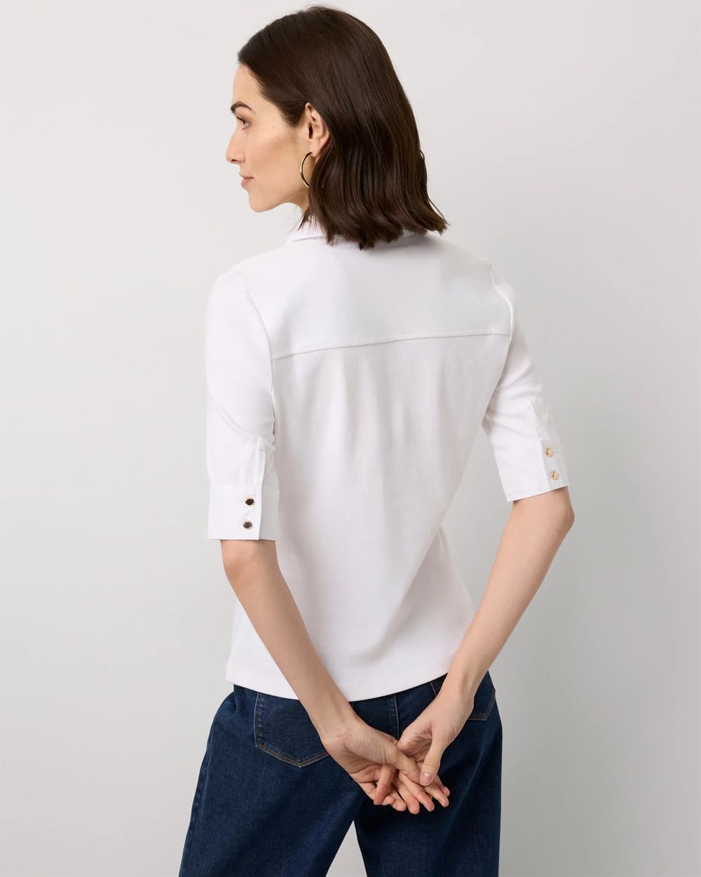 Poplin Detail Knit Polo Henley click to view larger image.