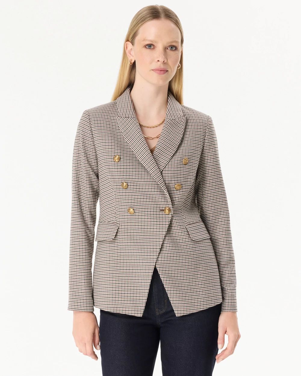 Houndstooth Double-Breasted Blazer