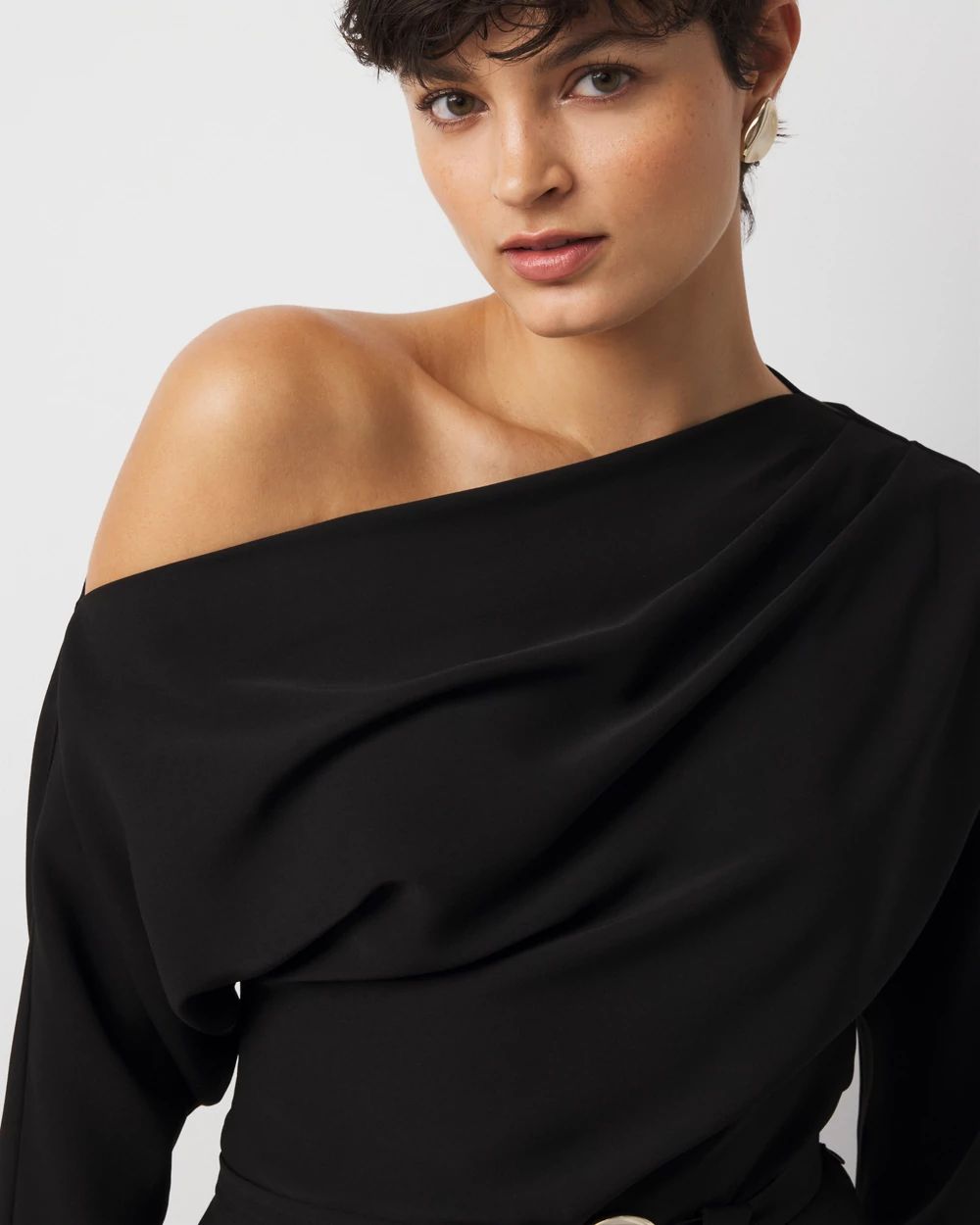 Off-The-Shoulder Belted Dress click to view larger image.