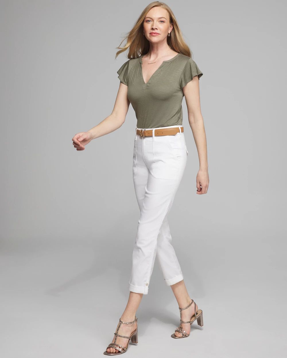 Outlet WHBM Notch Neck Ruffle Tee click to view larger image.