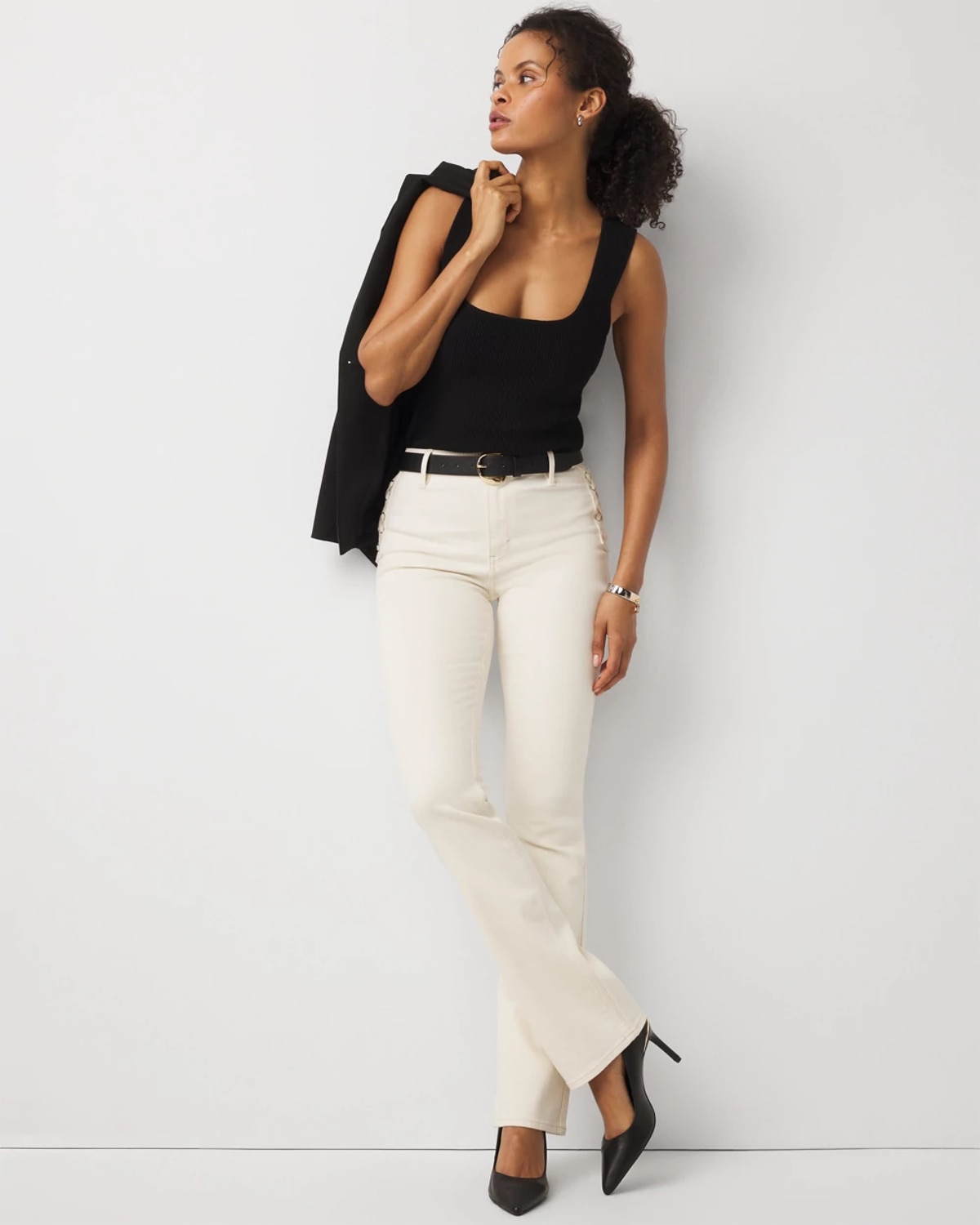 White House Black Market Lace-up Detail High-rise Bootcut Jeans In Neutral