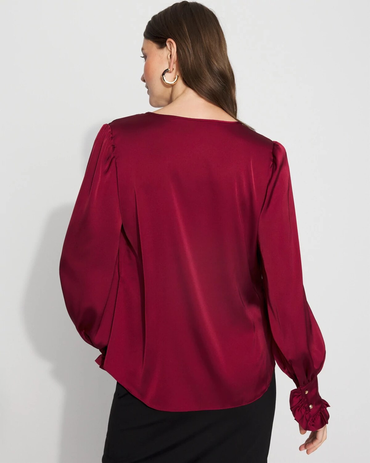 White House Black Market Satin Drama Sleeve Blouse In Burgundy