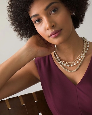 Goldtone & Faux Pearl Multi-Row Necklace