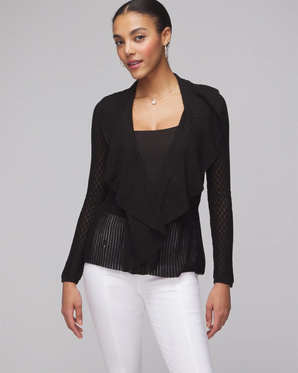 Long Sleeve Pointelle Peplum Sweater Cardigan