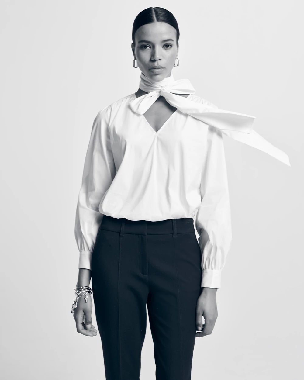 Removable Bow Poplin Blouse click to view larger image.
