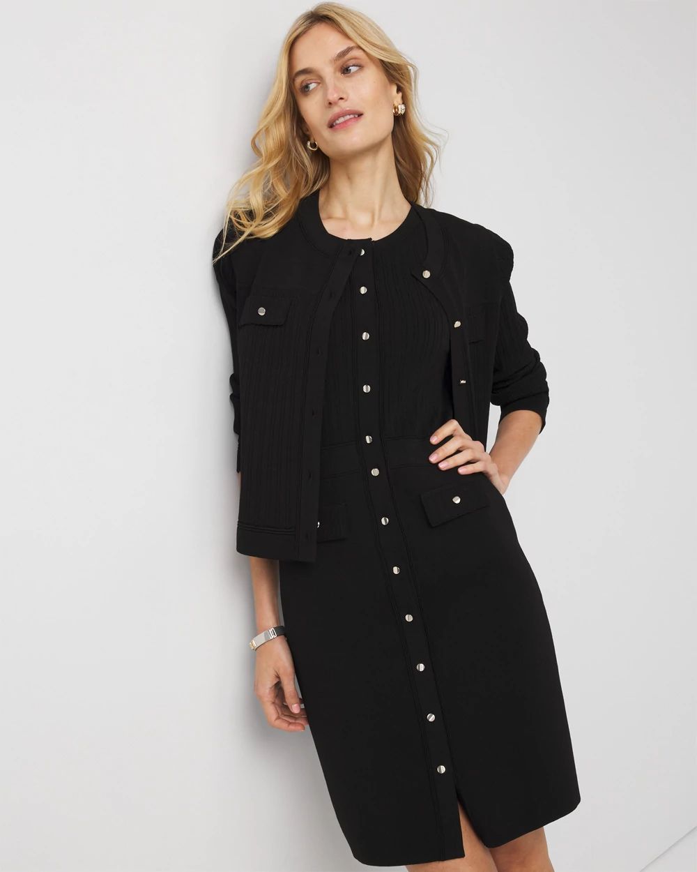 Petite Button Front Sleeveless Sweater Dress click to view larger image.