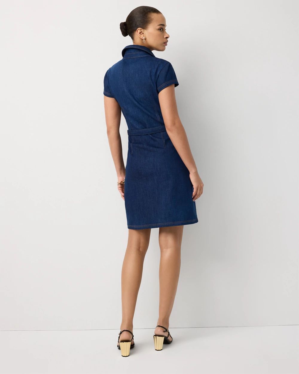 Braided Trim Belted Denim Dress click to view larger image.