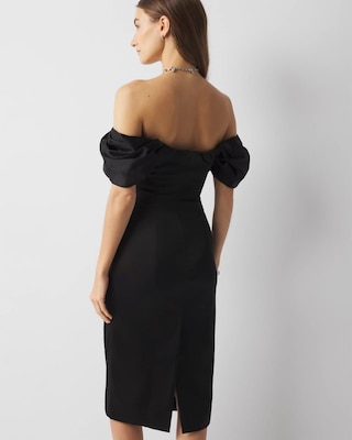 Off-The-Shoulder Satin Midi Dress click to view larger image.
