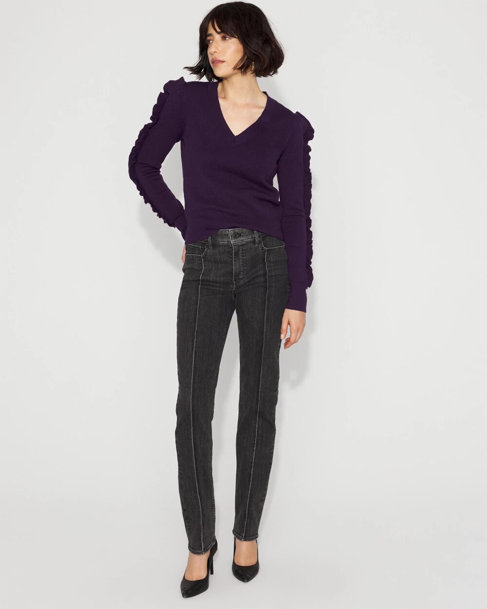 Ruffle Sleeve Pullover Sweater - image 2