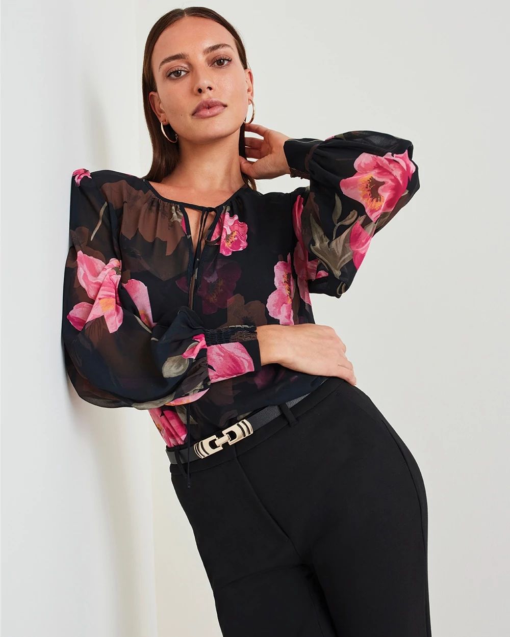 Chiffon Tie-Neck Blouse