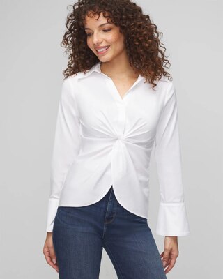 Petite Long Sleeve Twist Poplin Shirt