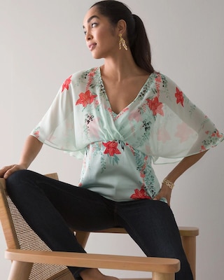 Floral-Print Kimono Sleeve Blouse