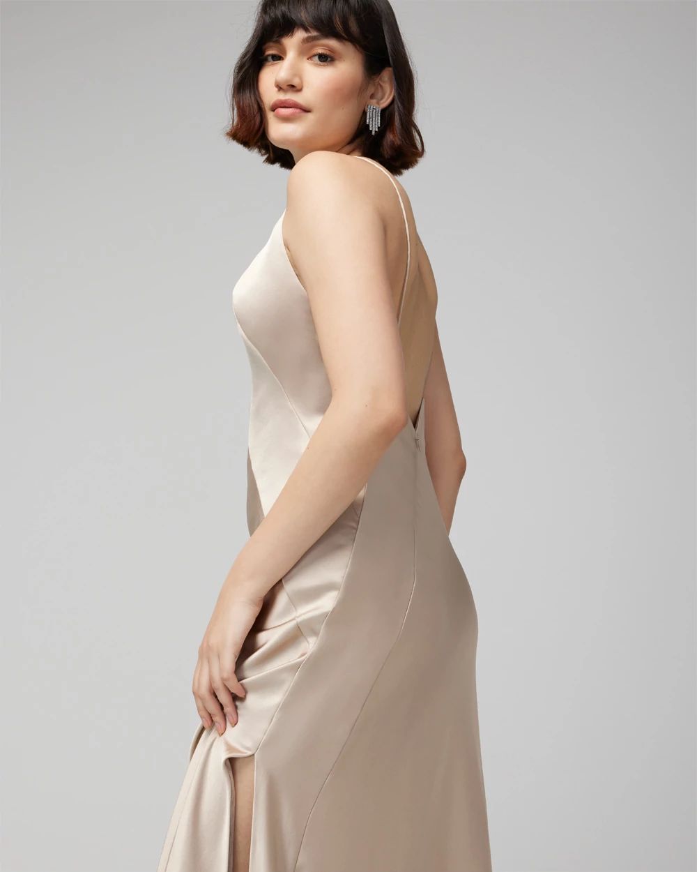 Petite V-Neck Low Back Satin Gown