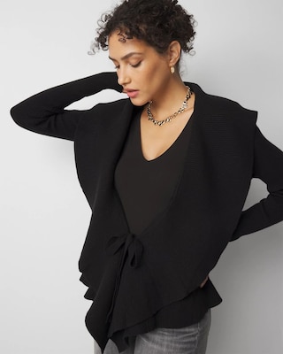 Petite Long Sleeve Open Ruffle Cardigan