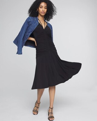 Ruched Tie-Shoulder Midi Dress click to view larger image.