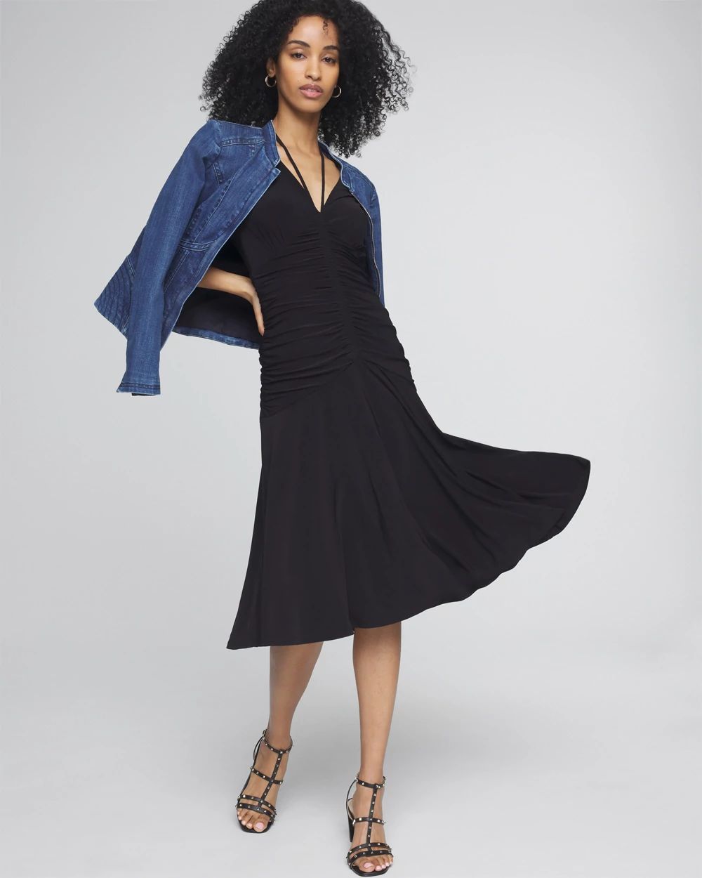 Tie-Shoulder Ruched Matte Jersey Dress click to view larger image.