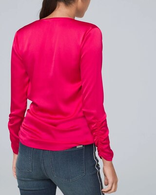 Petite Ruched Faux-Wrap Blouse