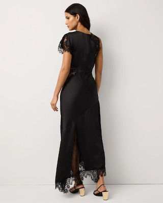 Satin Lace Detail Maxi Dress click to view larger image.