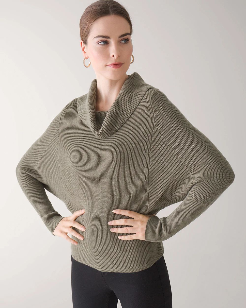 Cowl Neck Dolman Sleeve Sweater click to view larger image.