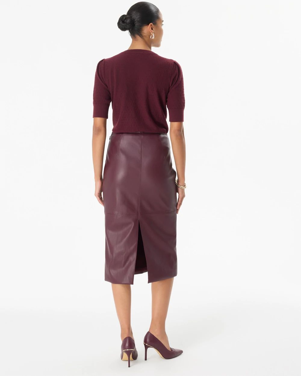 Faux Leather Midi Pencil Skirt click to view larger image.
