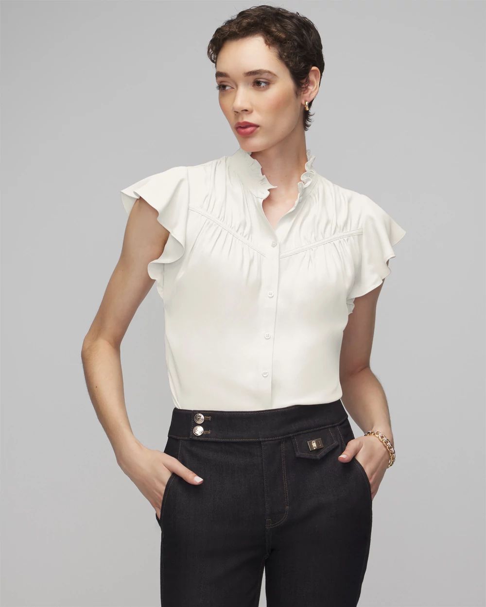 Short Sleeve Flutter Sleeve Shell Top