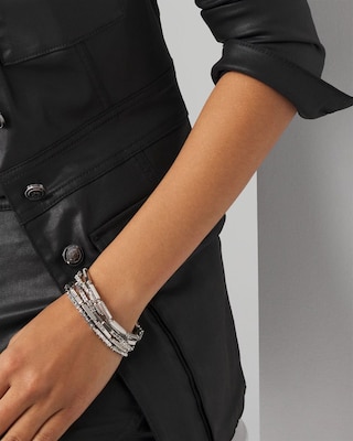 Silver Tone Pavé Stretch Bracelets