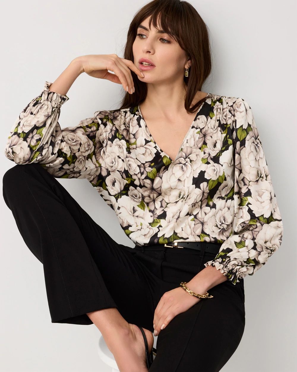 Ruffle Cuff Satin Blouse