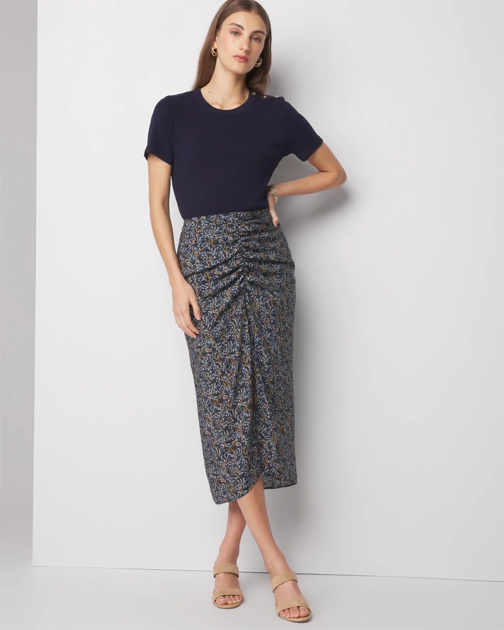 Petite Draped Printed Skirt