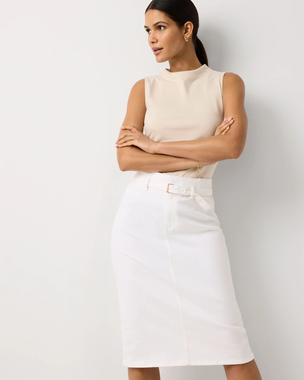 Belted Denim Pencil Skirt click to view larger image.