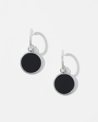 Black Enamel Hoop Drop Earrings