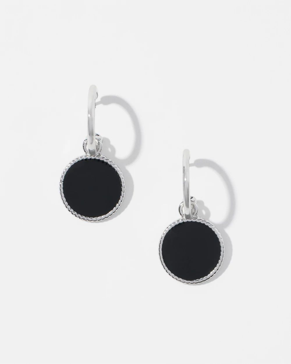 Black Enamel Hoop Drop Earrings