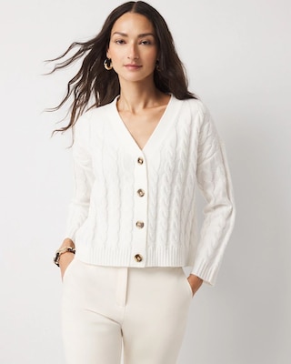 Cable-Knit Button-Front Cardigan