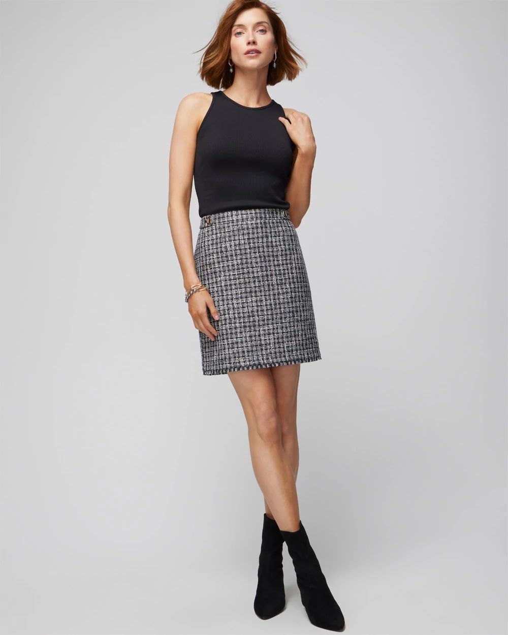 Button tweed skirt top