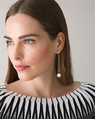 Glass Pearl & Pavé Rhinestone Earrings