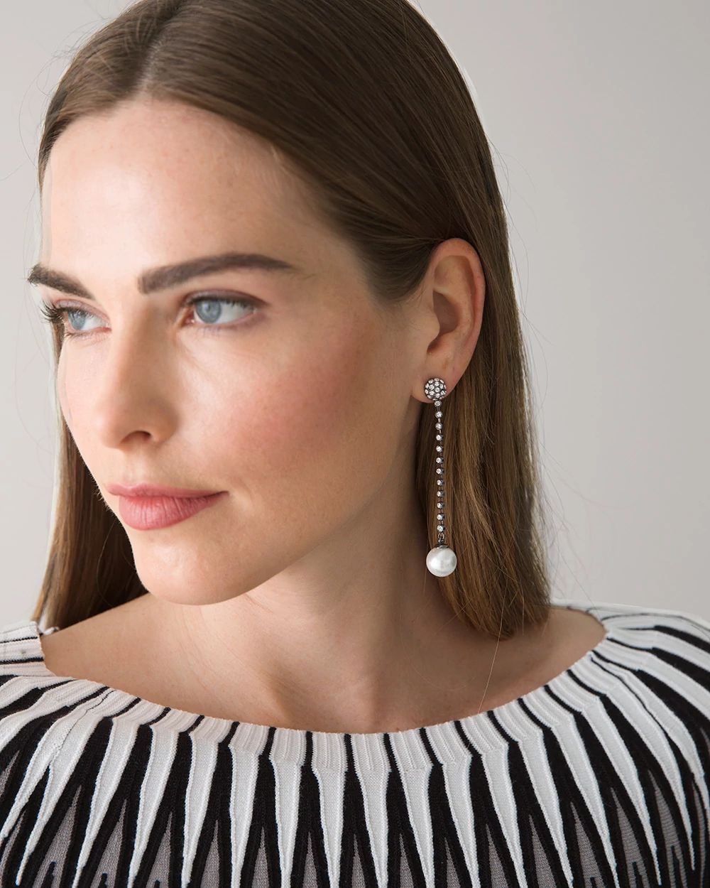 Glass Pearl & Pavé Rhinestone Earrings