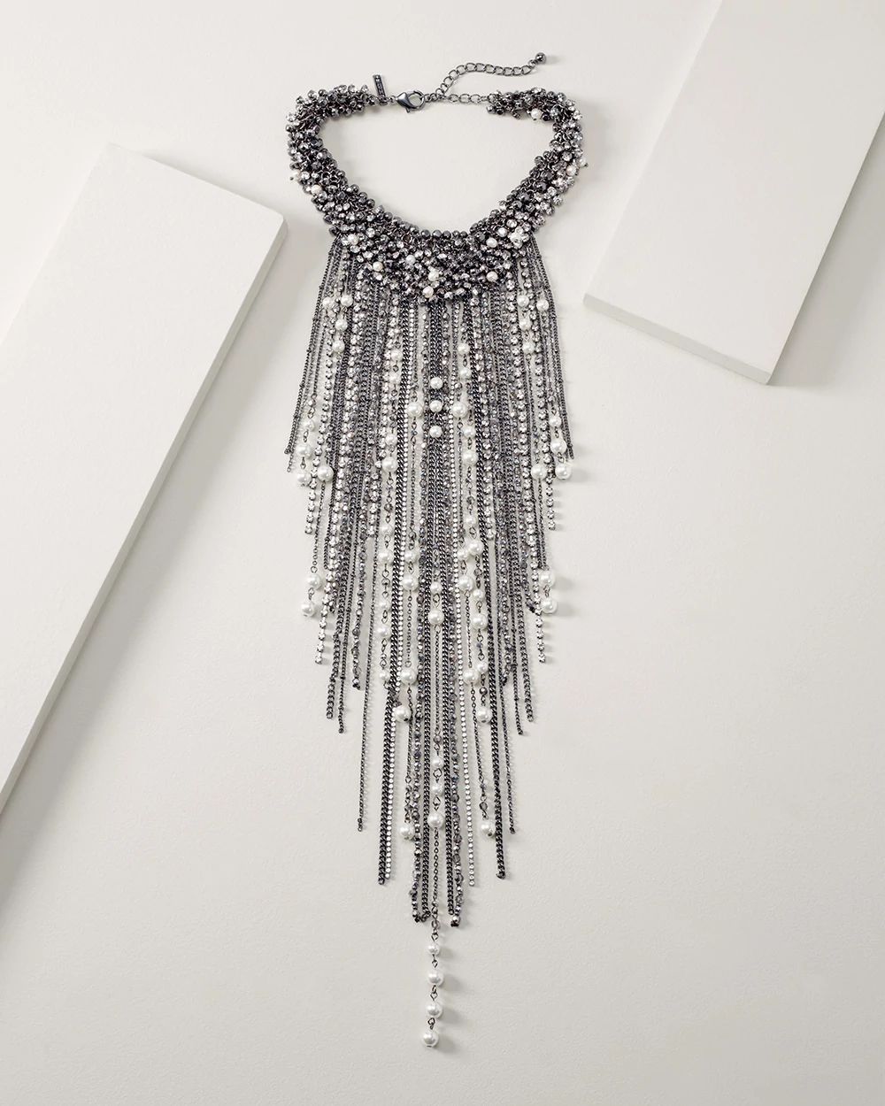 Crystal & Pearl Waterfall Statement Necklace