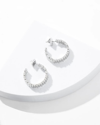 Silver Wavy Clear Crystal Hoop