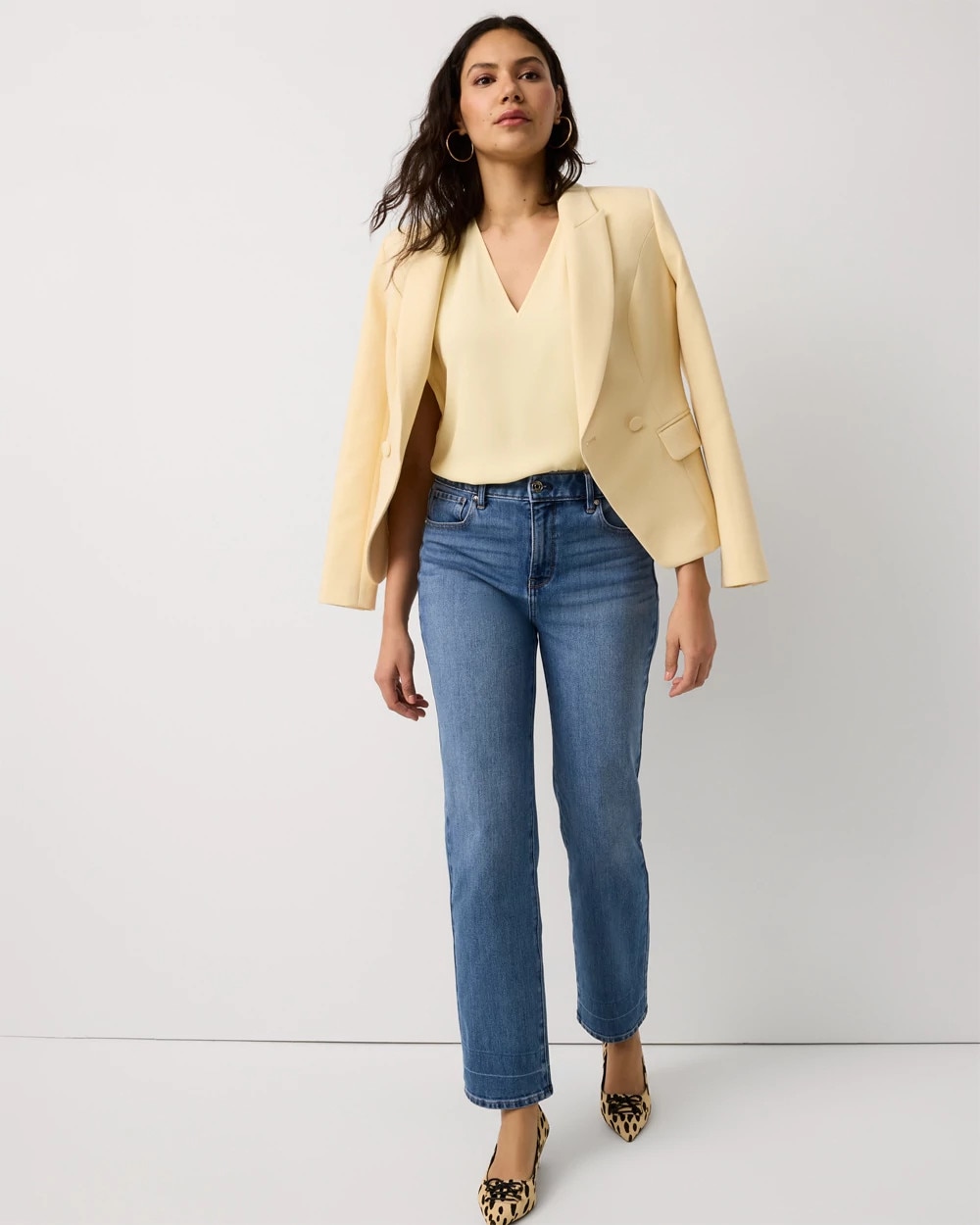 Petite Cropped Double Button Blazer