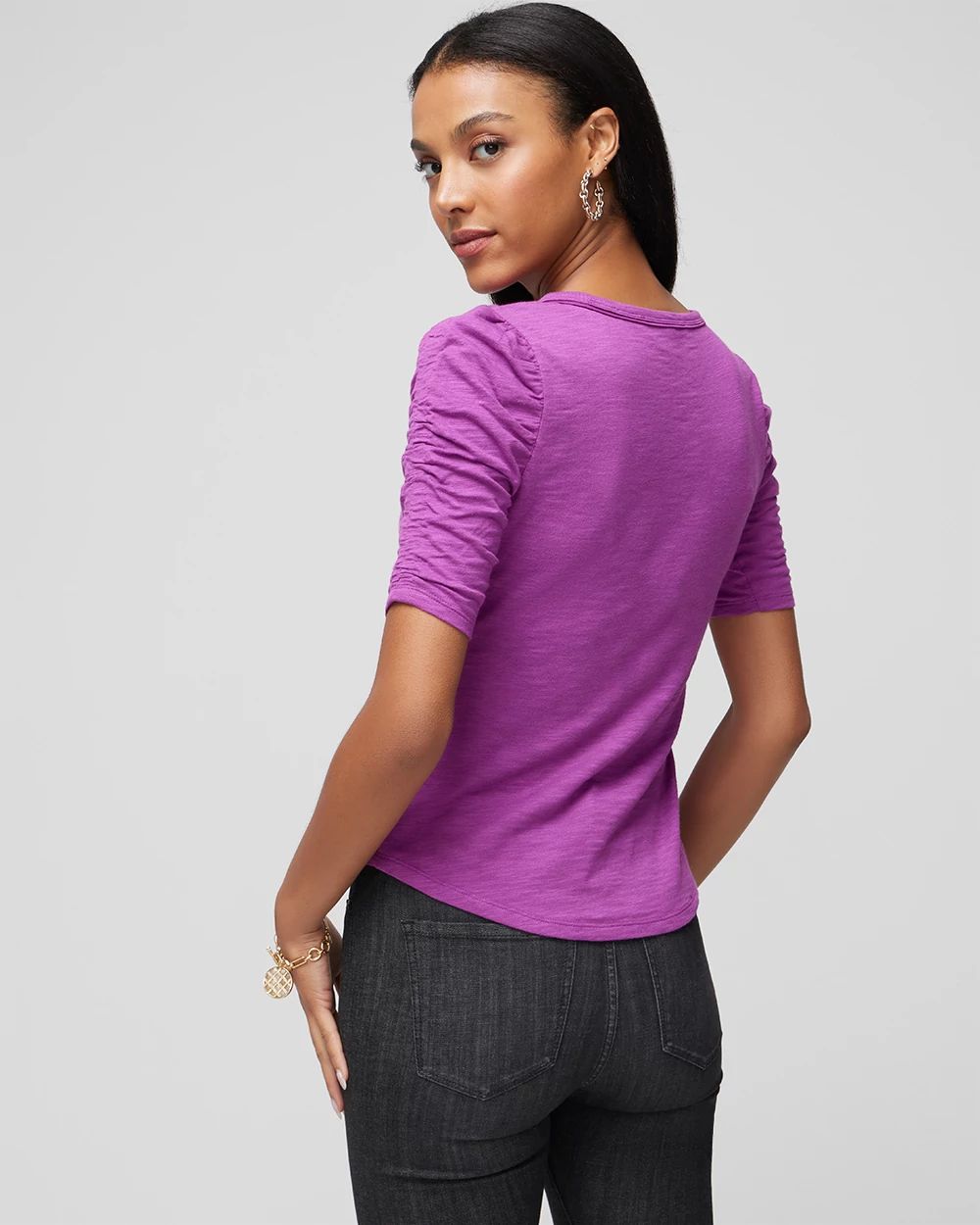 Shirred Sleeve Crewneck Tee