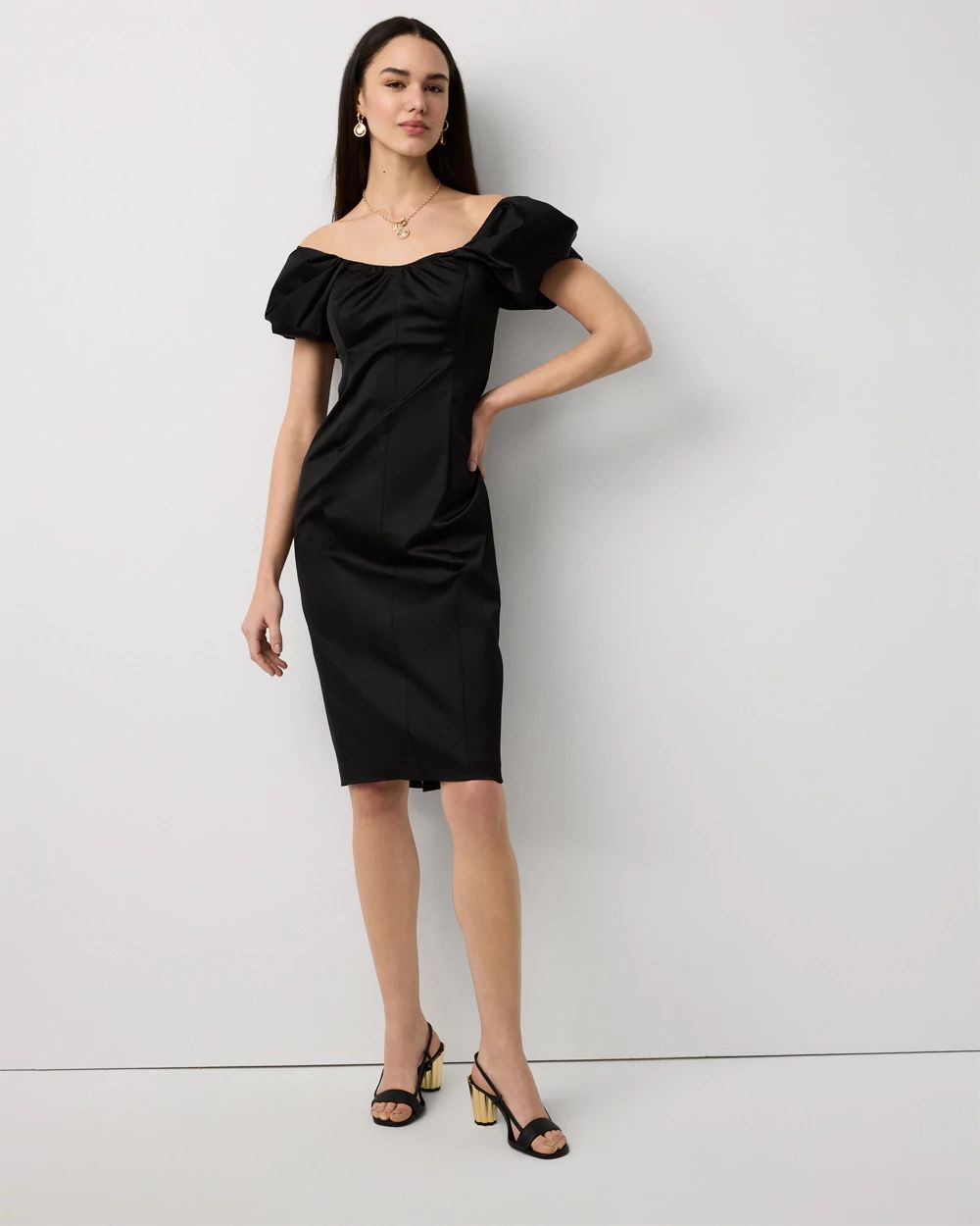 Off-The-Shoulder Satin Midi Dress