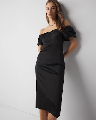 Off-The-Shoulder Satin Midi Dress