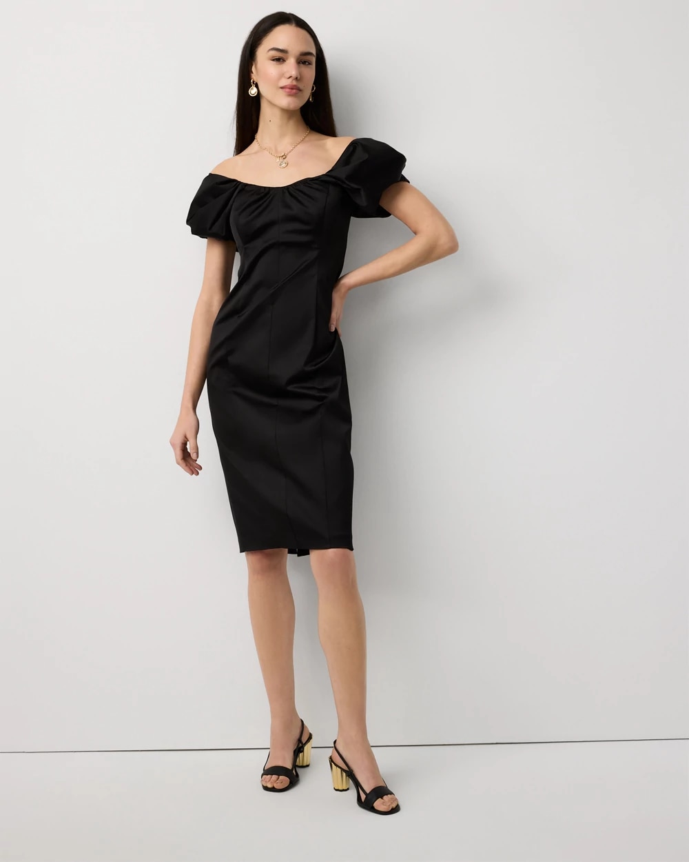 Off-The-Shoulder Satin Midi Dress | White House Black Market Off-The-Shoulder Satin Midi Dress | White House Black Market