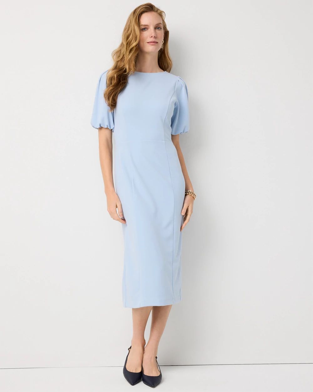 Puff Sleeve Midi Sheath Dress
