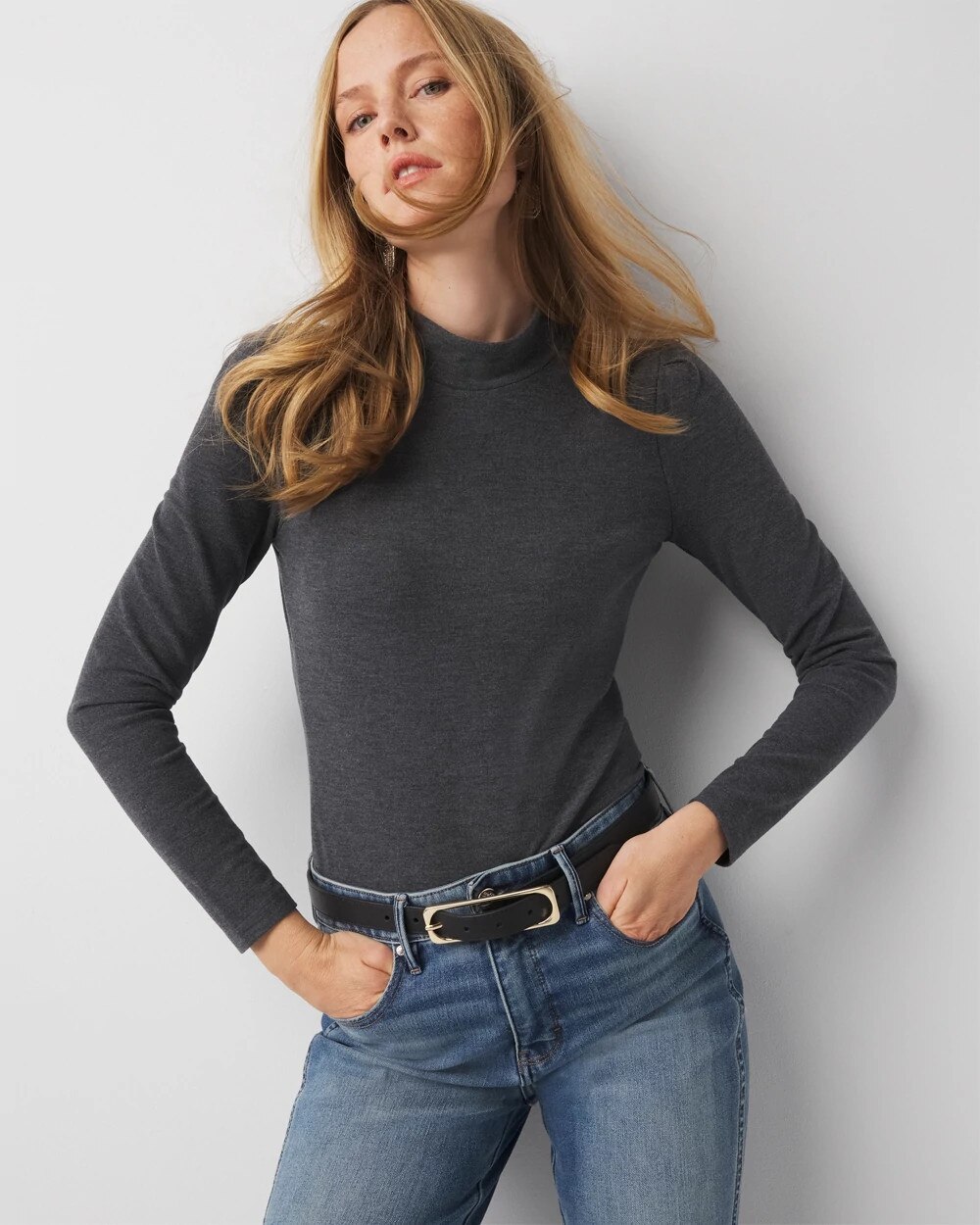 Puff Sleeve Mock Neck Snit - image 5