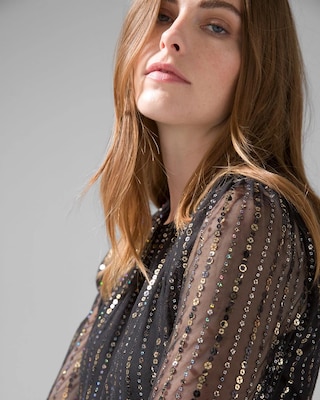 Long-Sleeve Sequin Blouson Dress