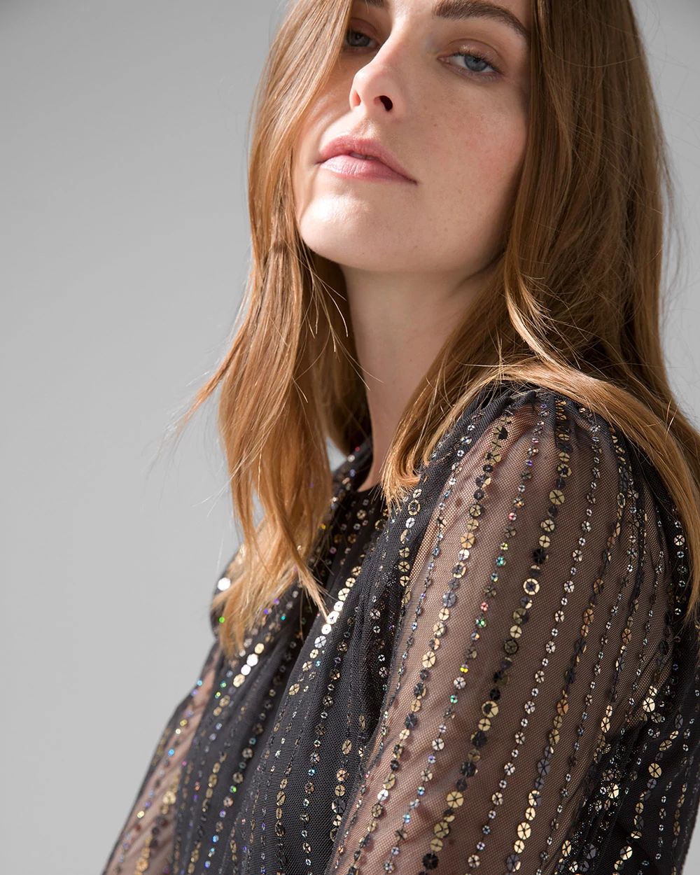 Long-Sleeve Sequin Blouson Dress