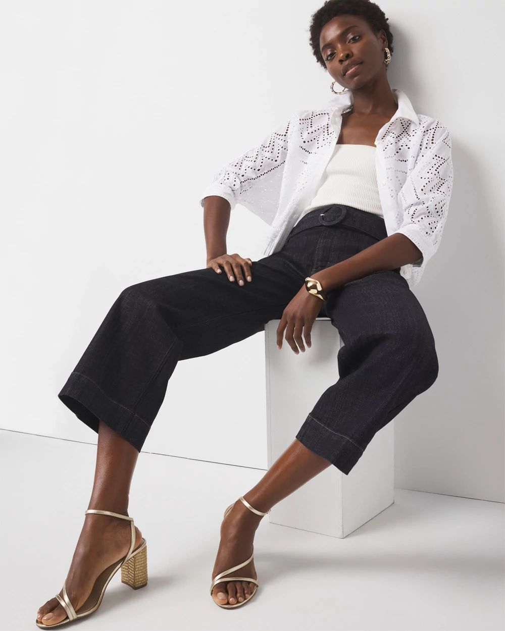 Petite High-Rise Cuffed Wide Leg Cropped Jean