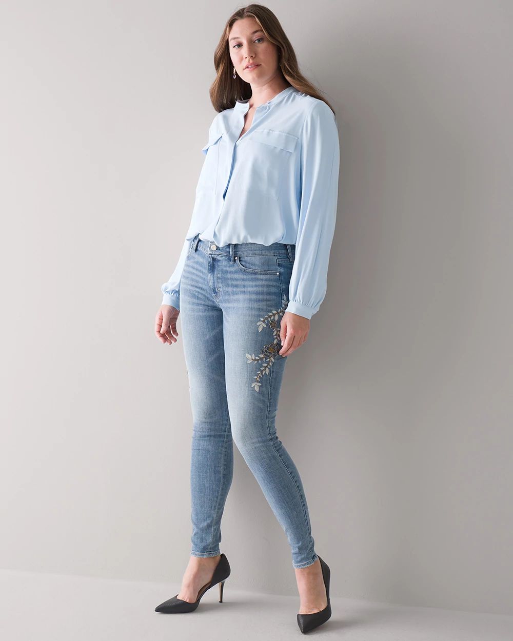White house black market embroidered jeans sale